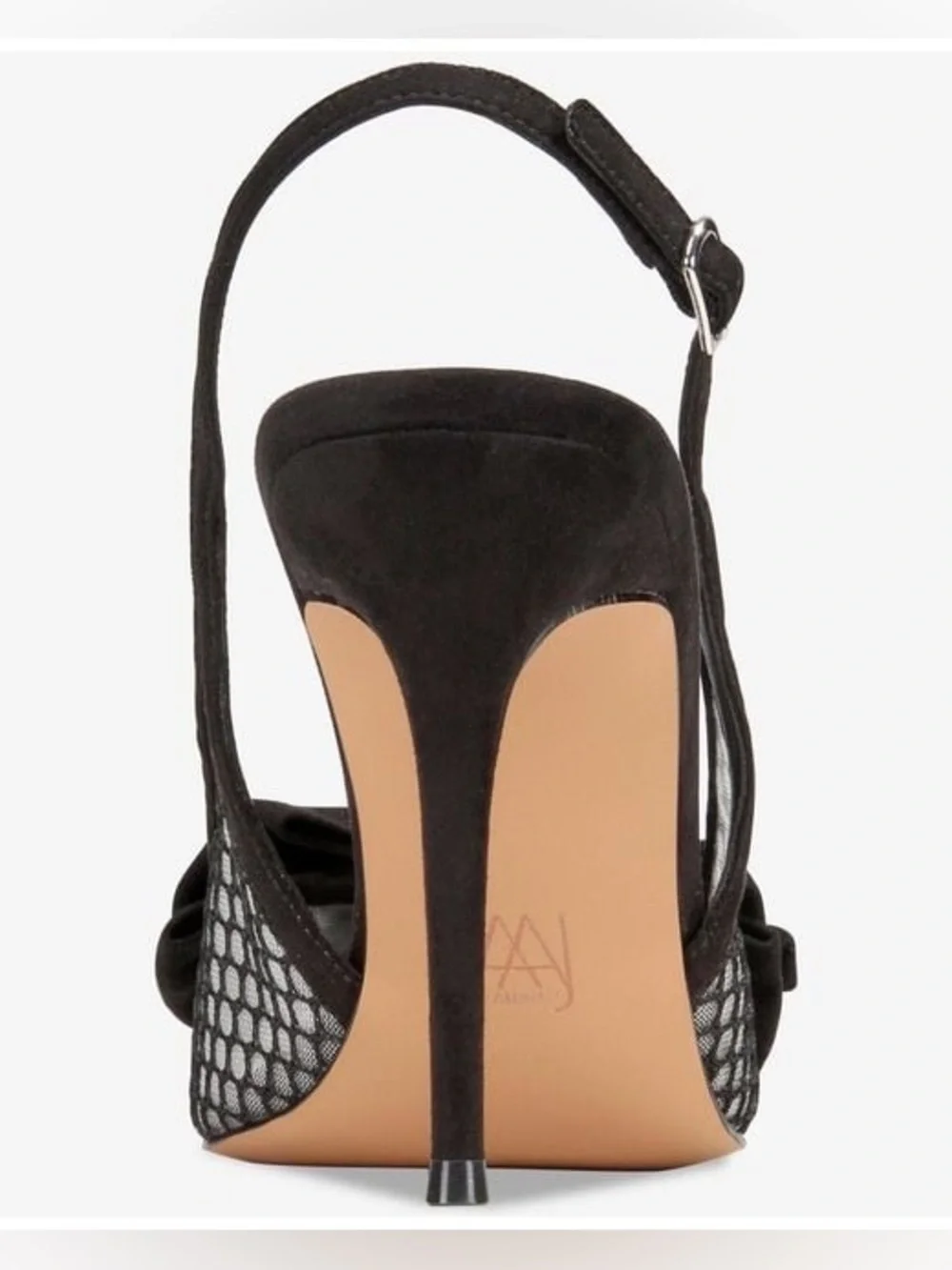 AAJ By Aminah Gemma Black Mesh Bow Slingback Pointed Toe  Stiletto Heels 7M NIB